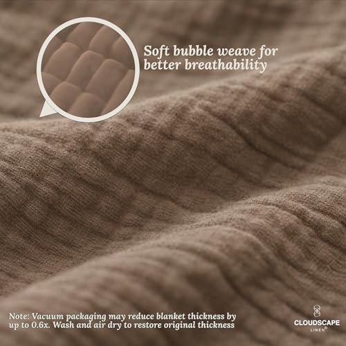 CLOUDSCAPE 8 Layer 100% Cotton Muslin Blanket Queen 92"x92"- Mocha Mousse - Image 3
