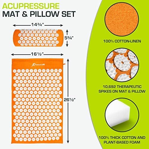 ProsourceFit Acupressure Mat and Pillow Set for Back/Neck Pain Relief and Muscle Relaxation, Orange - Image 2