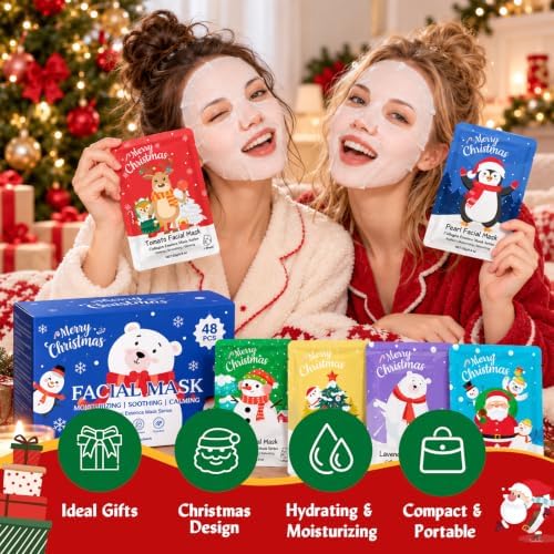 KONEUK 48 Pack Christmas Sheet Face Masks Skincare, Stocking Stuffers - Image 5