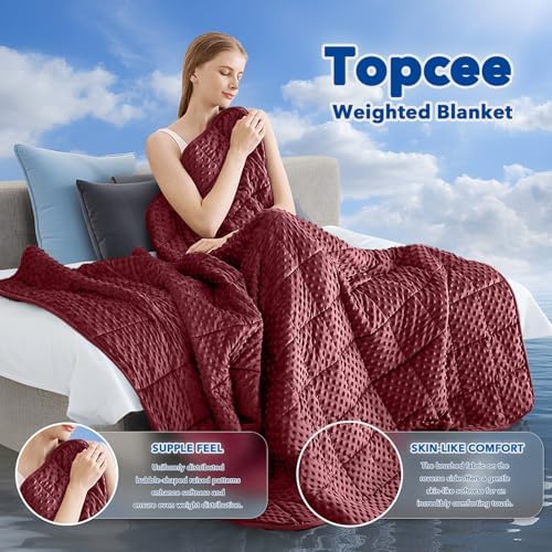 Topcee Weighted Blanket King Size (20lbs 80"x87"), Minky Dots Heavy Blanket for Woman, Man Sleeping, Soft, Cozy and Cooling Weighted Throw Blankets, Machine Washable, Burgundy - Image 2