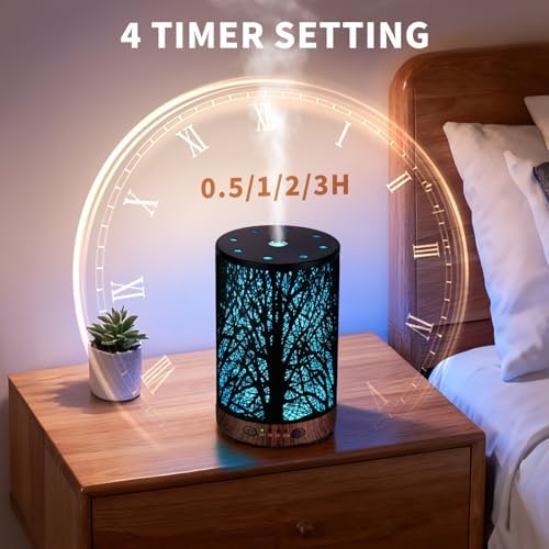 Essential Oil Diffuser 120ML Metal Aromatherapy Diffuser with Timer, Cool Mist Humidifier with Auto Shut-Off & 7 Color Lights for Home Office Spa (Tree) - Image 3
