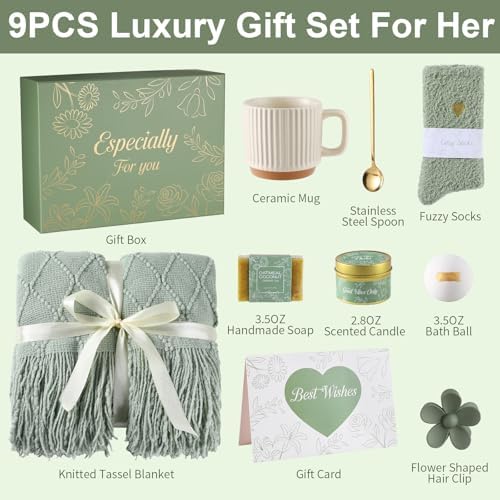 Get Well Soon Gifts Baskets for Women Self Care Gifts,Birthday Gifts for Women Spa Care Package, Set for Mom Wife Girlfriend Sister Best Friend (Green) - Image 2