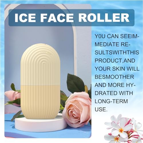 Joyeee Ice Face Roller, Reusable Silicone Mold Face Massage Eye Facial Beauty Skin Care Tools Apply Ice for Shrink Pores Anti Wrinkle Reduce Puffiness Improve Skin Elasticity, Striped, Yellow - Image 6