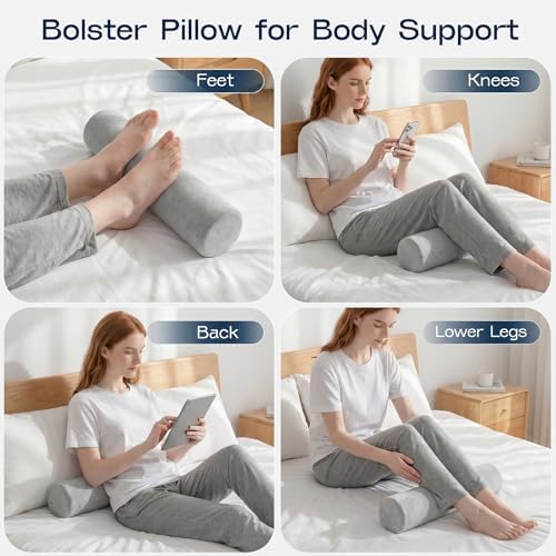 Neck Roll Pillow, Memory Foam Neck Support Pillows, Round Neck Pillows, Cylinder Bolster Pillows for Bed, Couch, and Yoga, Removable Washable Cover,18 * 4 * 4 inch (Small,Grey) - Image 6