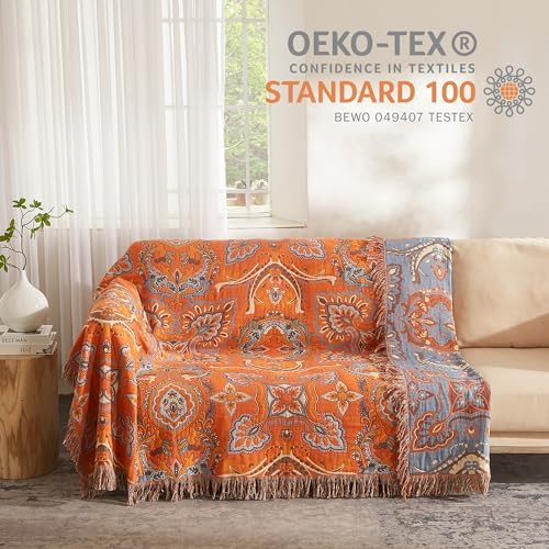 Boho Throw Blanket for Bed 80”x90”, 100% Cotton Blanket for Couch Sofa - Image 4