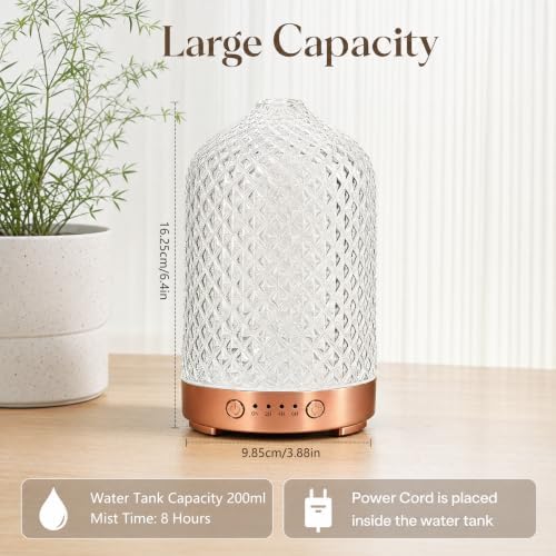 Essential Oil Diffuser for Home- 200ml Aromatherapy Diffuser for Essential Oils with 4 Timer, 7 Color LED Lights Waterless Auto Shut-Off for Home Office Décor Gifts for Women - Image 3
