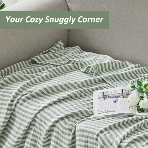 EMME Cotton Muslin Blanket Couch 4-Layer Breathable Gauze Soft Lightweight Bed Blankets Adults Sage Green Twin XL (66" x 90") - Image 3