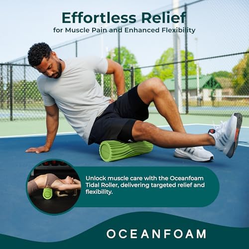 Oceanfoam Tidal Roller - Algae Green - Muscle Massage Foam Roller for Back Pain & Stretching - Firm and Ergonomic Wide Wave Textured - Yoga, Athletics, & Wellness - Full Size, 20" x 5" - Image 4