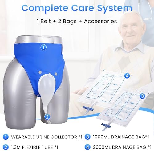 Urine Collection Bag Reusable Wearable Silicone Urine Drainage Device with 2 Bag Systems (Elderly Men, Blue) - Image 2