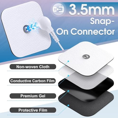 TENS Unit Replacement Pads, 48 Pcs 2"x2" Snap Adhesive Electrodes Pads, Reusable Tens Pads for EMS Muscle Stimulator, Using 3.5mm Snap Connector - Image 5