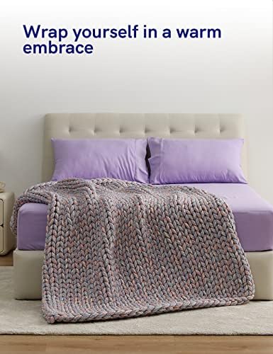 YnM Weighted Blanket, Handmade Chunky Knitted Design, Soft and Cozy, Temperature Regulating and Breathable, Machine Washable Throw for Sleep or Home Decor (Red Blue Fancy Yarn, 50x60 Inch, 10lbs) - Image 3