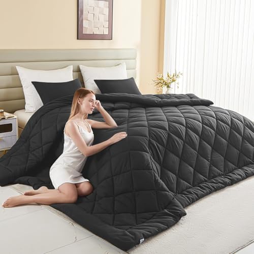 120x128 Oversized King Comforter, Extra Large King Size Comforter Oversized, All Season Soft Lightweight Quilt Down Alternative Duvet Insert with 8 Corner Tabs(120x128, Black) by MIOTO