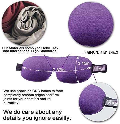 PrettyCare 3D Sleep Mask 2 Pack, Eye Mask for Side Sleeper - 3D Contoured Sleeping Mask Block Out Light for Men Women- No Eye Pressuer Night Masks with Ear Plugs & Travel Bag (Black＆Purple) - Image 5