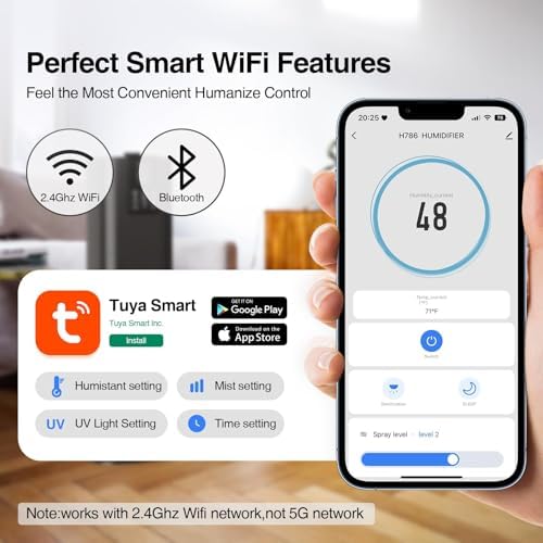 Honovos Smart Humidifiers Large Room Bedroom Home, 2.11Gal(8L) Quiet Top Fill Cool Mist Humidifier, Smart App & Remote Control, 3 Speed Humidifier with 360° Nozzle, Humidity Setting for Baby Office - Image 4