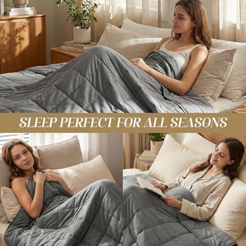 Smart Queen Weighted Blanket for Adults (20 lbs, 60” x 80”, Queen Size) Breathable Heavy Throw Blanket for 160-220 lbs, Soft Thick Blankets with Cooling Glass Beads, All Season, Machine Washable, Grey - Image 3