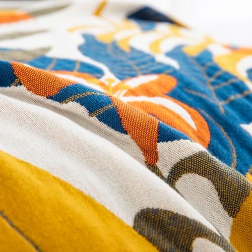 100% Muslin Cotton Throw Blanket for Bed Couch Chair,Botanical Floral Printed Bohemian Vintange Quilt Ultra Soft Reversible Gauze Blanket for All Season, 80"x90" - Image 4