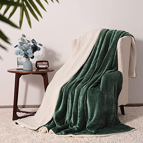 NANPIPER King Size Sherpa Blanket, Soft Fleece Throw for Bed, Reversible Thick Fuzzy Blanket for Winter (Olive Green, 90x108 inches) - Image 2