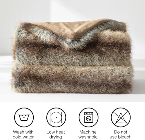 HORIMOTE HOME Luxury Plush Blanket, Soft & Cozy Fur Throw Blanket for Couch, Bed and Sofa, Fluffy Faux Fur Throw, with Shed-Free Design, 50x60 Inches Decorative Blankets, Brown Taupe Stripes - Image 5