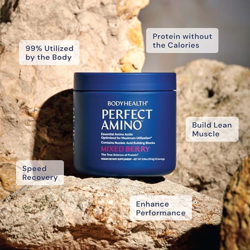 BodyHealth PerfectAmino Powder - BCAA and EAA Powder for Pre and Post Workout - Amino Acid Energy Drink for Men and Women to Support Lean Muscle and Recovery - Mixed Berry - 30 Servings - Image 3
