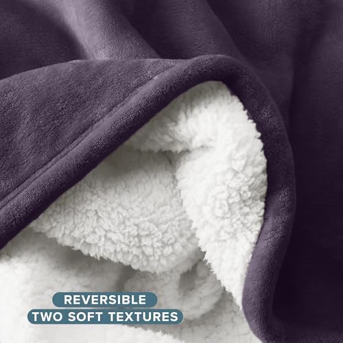 Bare Home Sherpa Fleece Blanket (Full/Queen, Eggplant) - Image 5