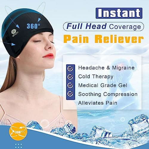 uncn Full Head Migraine Relief Hat, Ice Headache Wrap for Migraine Cooling Cap Pack Hat Compress Pad Cold Therapy for Stress, Tension, Sinus Pain Relief Reusable Physical Relief - Image 2