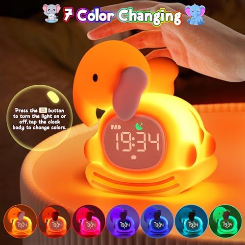 Kids Alarm Clock, Sleep Training Clock for Toddler, Rechargeable Digital Alarm Clock with RGB Lights,ok to Wake Clock for Kids,Silicone Animal Tabletop Lamp for Kid,Gift for Kids Teens - Image 5