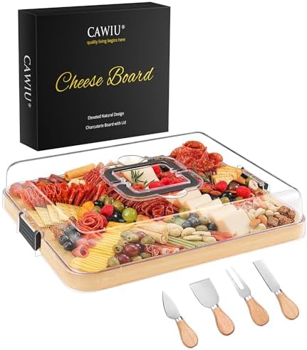 CAWIU Large Charcuterie Board with Lid, Portable Cheese Board & Snack Tray by CAWIU