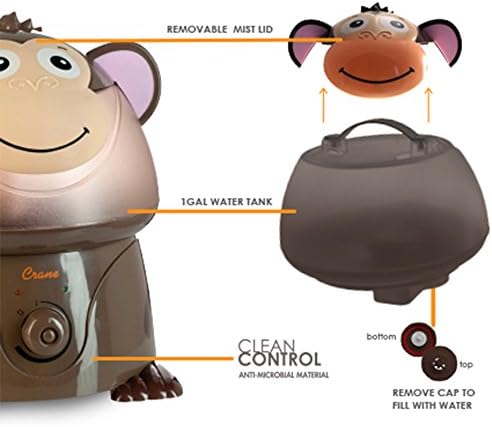 Crane Adorables Ultrasonic Humidifiers for Bedroom and Baby Nursery, 1 Gallon Cool Mist Air Humidifier for Large Room or Kid's Room, Humidifier Filters Optional, Monkey - Image 6