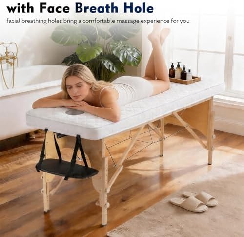 Massage Table Sheets Massage Table Topper Washable Massage Table Pad with Face Hole Polyester Fiber Lash Bed Foam Topper for Spa Salon Tattoo Home Estheticians Gift (White,Bed Not Included) - Image 4