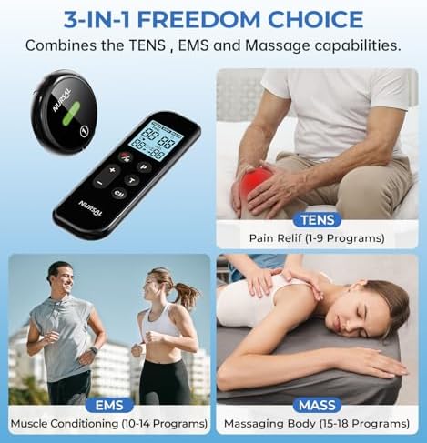 NURSAL Wireless TENS Unit Muscle Stimulator, Dual Host TENS EMS Machine for Pain Relief, 18 Modes 20 Intensity Remote Control Pulse Physical Electrotherapy for Back Shoulder Pain (2 Pads) - Image 2