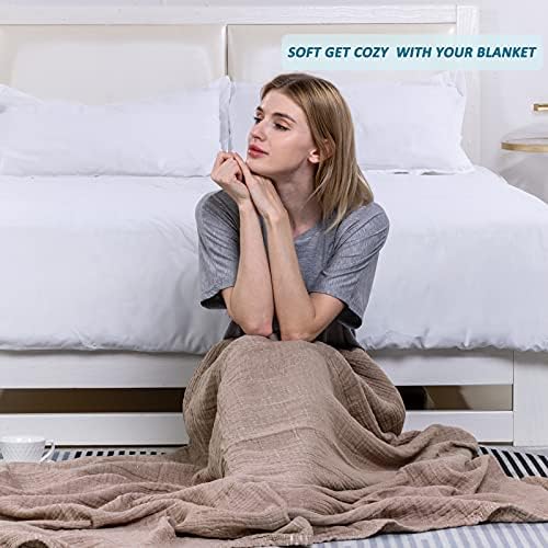 SE SOFTEXLY Muslin Throw Blanket, 4-Layer Dyed Yarn, 50”x60”, Coffee - Image 4