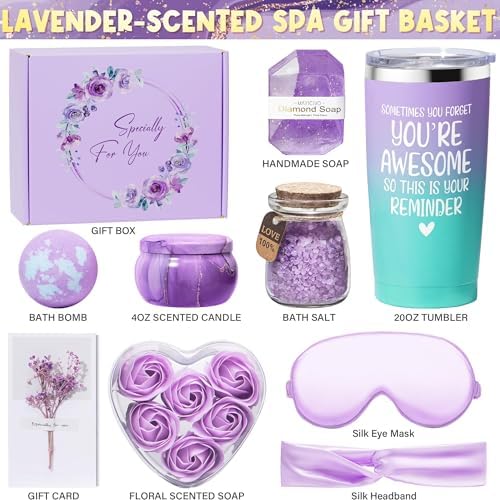 Birthday Gifts for Women Friendship, Lavender Relaxing Spa Gifts Basket for Women, Self Care Thank You Gift Bath Set Mothers Day Gifts for Mom Her Friends Wife Sister Coworker Nurse Teacher - Image 3