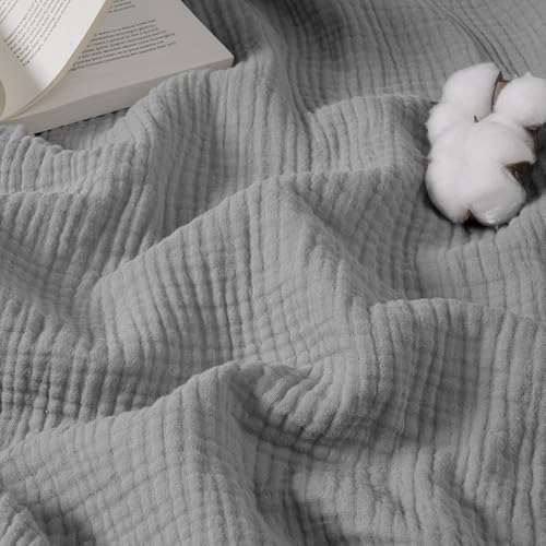 David's Home 100% Natural Cotton Muslin Blanket King Size, 4-Layer Soft Breathable Lightweight Cozy Throw Guaze for Hot Sleepers, 3D Bubble Room Decor for Bed Couch, Giftable, Dark Grey, 108"x90" by DavidsHome