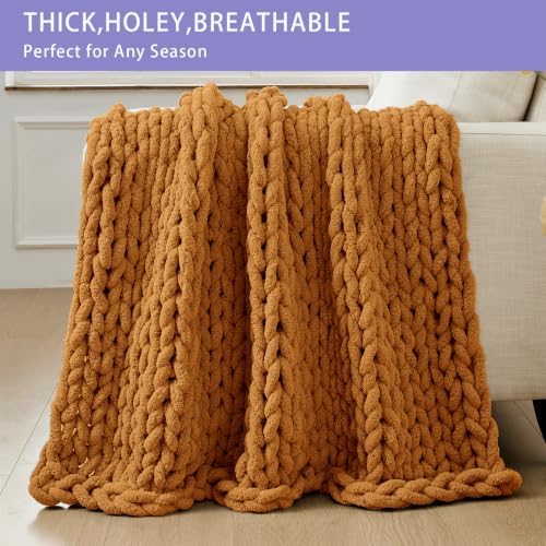 Bigacogo Chunky Knit Throw Blanket for Couch, 40x80 inches, Burnt Orange - Image 4