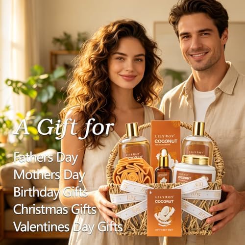 Coconut Spa Gifts Set - 7Pcs Moisturizing Spa Gift Basket for Women & Men - Image 2