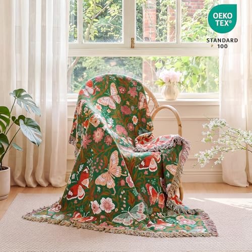 MSGKV Boho Throw Blanket 60"x80" 100% Cotton Butterfly Throw for Couch - Image 6