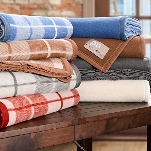 Poyet Motte Rivoli Solid 400GSM 100% Virgin Wool Blanket, Medium/Heavy Weight, Machine Washable (Red/Natural Plaid, Full/Queen Size) - Image 5