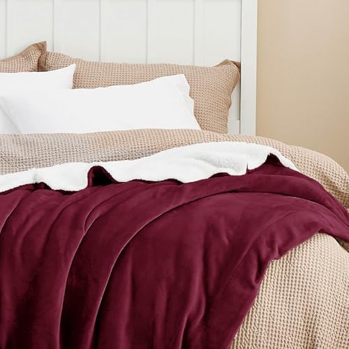 Bedsure GentleSoft Sherpa Fleece Blanket Queen Size for Bed, Non-Heated, Thick and Warm Throw for Girls and Women, Soft Fuzzy Plush Queen Blanket for Winter, Burgundy, 90x90 Inches - Image 4