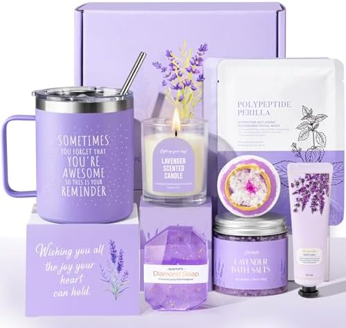 Mothers Day Gifts for Mom, 9pcs Happy Birthday Gifts for Women, Unique Birthday Relaxation Spa Gift Christmas Ideas Relaxing Lavender Set Self Care Gift Basket for Her Mom Sister Friend Teacher by SuhctuptxAccompanyUInLife