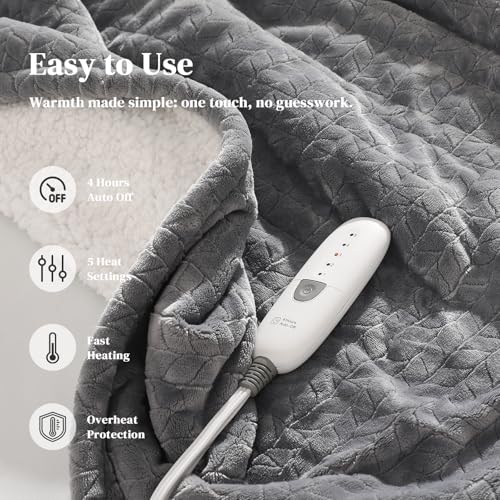 Electric Throw Blanket Heated Throw-Electric Lap Blankets for Adults, Grey - Image 2