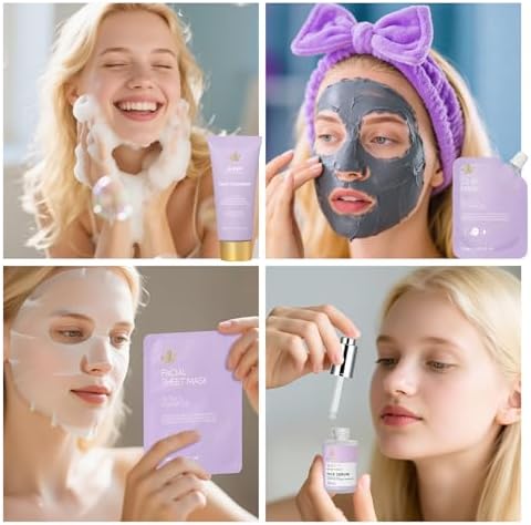 33 pcs Mother's Day Gift for Mom, Lavender Bath & Body Basket Gift Set for Women, Home Spa Kit, Face Sheet Mask Skin Care Gift Set, Cosmetic Bag, Necklace, Birthday, Christmas, Anniversary, Wife - Image 5
