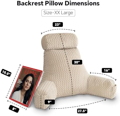 Reading Pillow for Bed with Adjustable Neck Support,XXL White Corduroy - Image 5