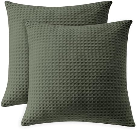 100% Egyptian Cotton 600 TC Waffle Weave Throw Pillow Covers 2 Pack by ZaizaiHome