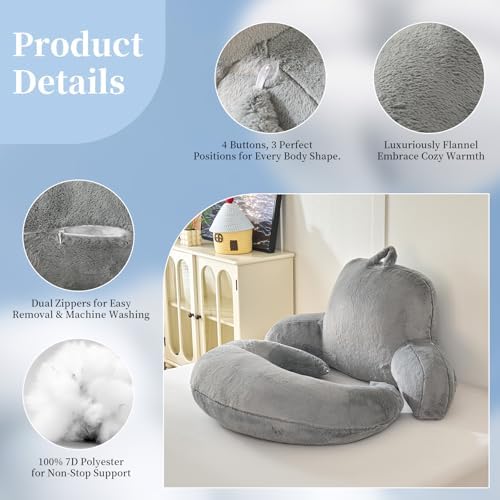 19" Reading Pillow for Bed,U Shaped Arm & Elbow Support,Gray Faux Fur - Image 6