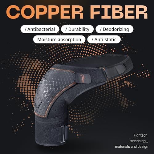FIGHTECH Rotator Cuff Shoulder Brace for Women and Men - 2 Sizes - Shoulder Support - Pain Relief - Copper Black - Small (Chest 29-35" Bicep 9-12") - Image 5