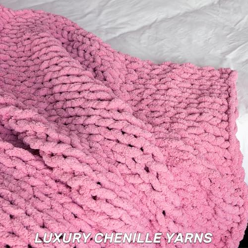 Chunky Knit Throw Blanket for Couch，60X80 Inches Pink - Image 4