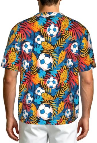Men's Scrub Top,V-Neck Spill Wrinkle Resistant,3 Pockets-Tropical Palm Leaf Football (3) - Image 2