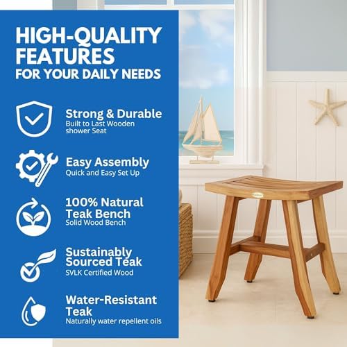 EcoDecors Satori 18-Inch Natural Teak Shower Stool, Waterproof - Image 4