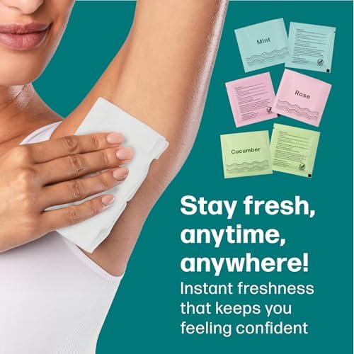 Dew Well Deodorant Wipes - On-the-Go Travel Deodorant - Fresh Mint, Rose & Cucumber Scents Body Wipes for Women - Aluminum, Paraben & Sulfate Free Mini Toiletries - 50 Count, Mint/Rose/Cucumber - Image 3
