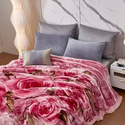 5.5 lbs Korean Faux Mink Fleece Throw 59×79 inch, Silky Soft and Warm, 2 Ply Reversible Raschel Pink Rose Throw. - Image 7